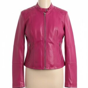 Black Rivet Fuchsia Leather Jacket
